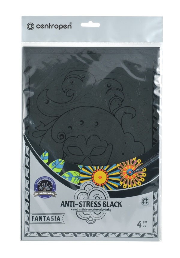 Omalovánky 9997/4 Antistress black / 4 ks / motivy Fantasia